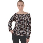 Grey Camo Girl Rose Off Shoulder Long Sleeve Velour Top