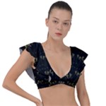 Exotic Snow Drop Flowers In A Loveable Style Plunge Frill Sleeve Bikini Top