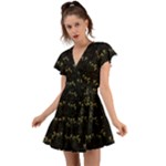 Exotic Snow Drop Flowers In A Loveable Style Flutter Sleeve Wrap Dress