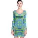 Floral folk damask pattern Fantasy flowers  Long Sleeve Bodycon Dress