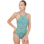 Floral folk damask pattern Fantasy flowers  High Neck One Piece Swimsuit