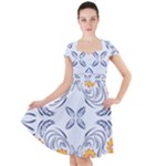 Floral folk damask pattern Fantasy flowers  Cap Sleeve Midi Dress