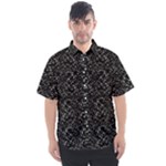 Pixel Grid Dark Black And White Pattern Men s Short Sleeve Shirt