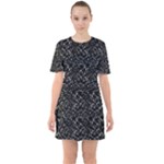 Pixel Grid Dark Black And White Pattern Sixties Short Sleeve Mini Dress