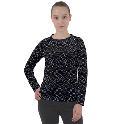Pixel Grid Dark Black And White Pattern Women s Long Sleeve Raglan Tee from ArtsNow.com