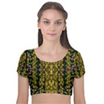 Fanciful Fantasy Flower Forest Velvet Short Sleeve Crop Top 