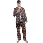 Floral folk damask pattern  Men s Long Sleeve Satin Pajamas Set