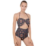 Floral folk damask pattern  Scallop Top Cut Out Swimsuit
