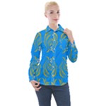 Floral folk damask pattern  Women s Long Sleeve Pocket Shirt