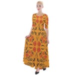 Floral folk damask pattern  Half Sleeves Maxi Dress