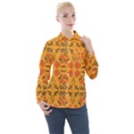 Floral folk damask pattern  Women s Long Sleeve Pocket Shirt
