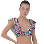 Floral Plunge Frill Sleeve Bikini Top