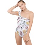 Flowers Pattern Frilly One Shoulder Swimsuit