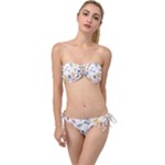 Flowers Pattern Twist Bandeau Bikini Set