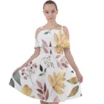 Flowers Pattern Cut Out Shoulders Chiffon Dress