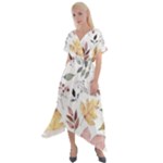 Flowers Pattern Cross Front Sharkbite Hem Maxi Dress