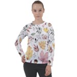 Flowers Pattern Women s Long Sleeve Raglan Tee