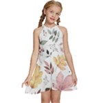 Flowers Pattern Kids  Halter Collar Waist Tie Chiffon Dress