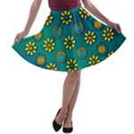 Yellow And Blue Proud Blooming Flowers A-line Skater Skirt