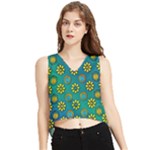 Yellow And Blue Proud Blooming Flowers V-Neck Cropped Tank Top