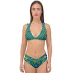 Yellow And Blue Proud Blooming Flowers Double Strap Halter Bikini Set