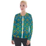 Yellow And Blue Proud Blooming Flowers Velvet Zip Up Jacket