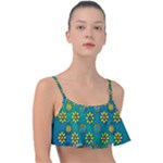 Yellow And Blue Proud Blooming Flowers Frill Bikini Top