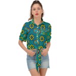 Yellow And Blue Proud Blooming Flowers Tie Front Shirt 