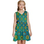Yellow And Blue Proud Blooming Flowers Kids  Sleeveless Tiered Mini Dress