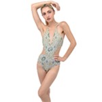 Floral folk damask pattern Fantasy flowers  Plunging Cut Out Swimsuit
