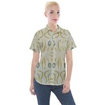 Floral folk damask pattern Fantasy flowers  Women s Short Sleeve Pocket Shirt