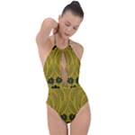 Folk flowers print Floral pattern Ethnic art Plunge Cut Halter Swimsuit