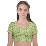 Floral folk damask pattern Fantasy flowers  Velvet Short Sleeve Crop Top 