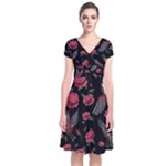 Cranes n Roses Short Sleeve Front Wrap Dress