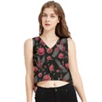 Cranes n Roses V-Neck Cropped Tank Top