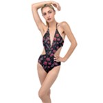 Cranes n Roses Plunging Cut Out Swimsuit