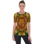 Tropical Spring Rose Flowers In A Good Mood Decorative Shoulder Cut Out Short Sleeve Top