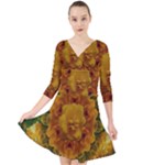 Tropical Spring Rose Flowers In A Good Mood Decorative Quarter Sleeve Front Wrap Dress