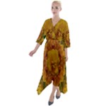 Tropical Spring Rose Flowers In A Good Mood Decorative Quarter Sleeve Wrap Front Maxi Dress