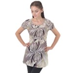 Fractal Feathers Puff Sleeve Tunic Top