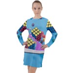 Floating-cubes-on-blue Backgrounderaser 20220422 203144521 Backgrounderaser 20220422 203216276 Long Sleeve Hoodie Dress