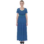 Horizontals (green, blue and violet) High Waist Short Sleeve Maxi Dress