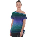 Horizontals (green, blue and violet) Off Shoulder Tie-Up Tee