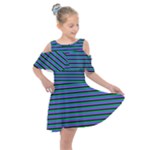Horizontals (green, blue and violet) Kids  Shoulder Cutout Chiffon Dress
