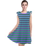 Horizontals (green, blue and violet) Tie Up Tunic Dress