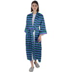 Horizontals (green, blue and violet) Maxi Satin Kimono
