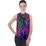 Neon Aquarium Mock Neck Chiffon Sleeveless Top