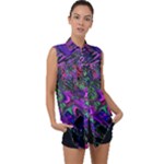 Neon Aquarium Sleeveless Chiffon Button Shirt