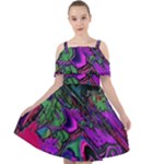 Neon Aquarium Cut Out Shoulders Chiffon Dress