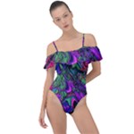 Neon Aquarium Frill Detail One Piece Swimsuit